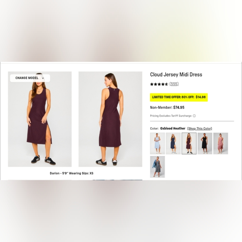 *NWT* Fabletics Brown Cloud Jersey Midi Dress